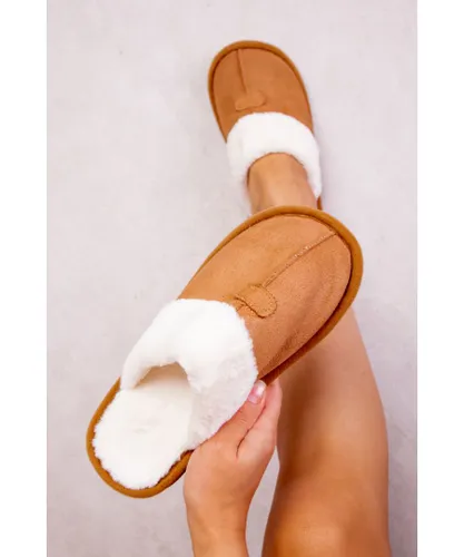 Where's That From Womens 'Felicity' Slip On Teddy Faux Fur Lined Slippers In Camel Suede
