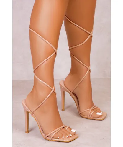Where's That From Womens Gemma High Heels With A Tie Leg Detail And Toe Post - Caramel Mocha