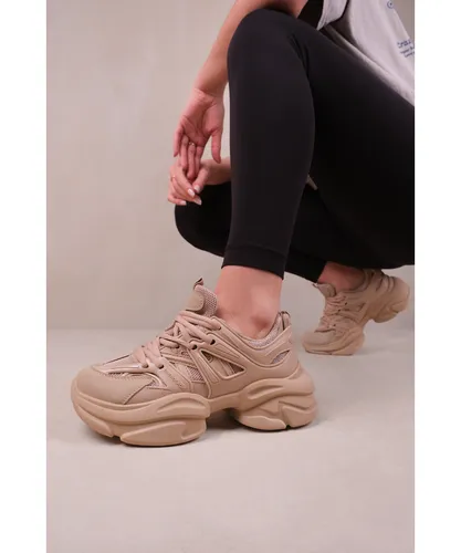 Where's That From Womens Illusion Chunky Sole Lace Up Trainers - Brown