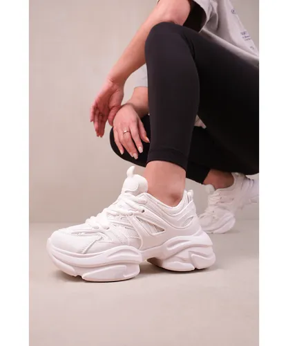 Where's That From Womens Illusion Chunky Sole Lace Up Trainers - White