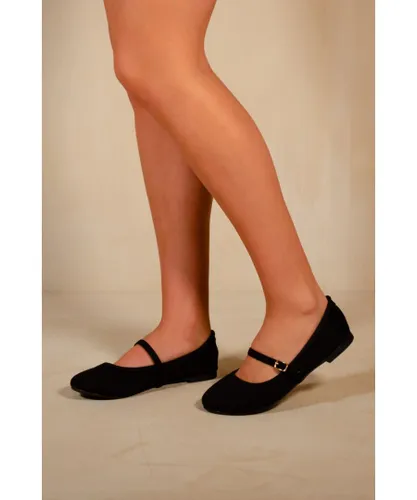 Where's That From Womens 'Josie' Ballerina Flats With Strap Detail In Black Suede