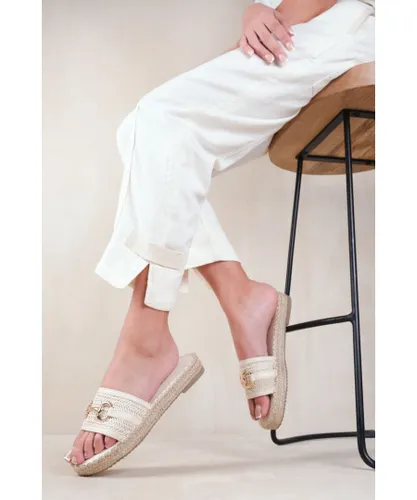 Where's That From Womens 'Jupiter' Single Strap Flat Sandals With Thread Design And Golden Detailing - Nude