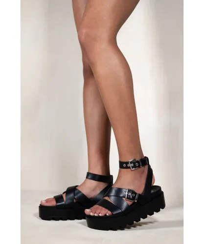 Where's That From Womens Layla Buckle Strap Platform Sandals - Black