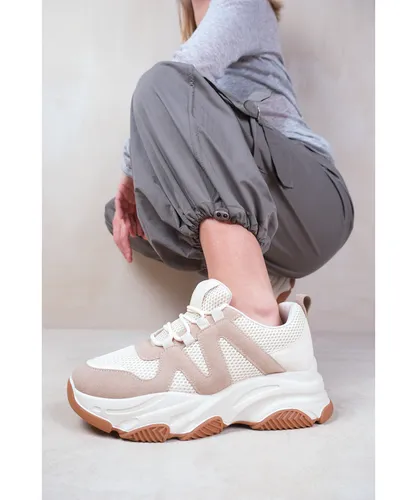 Where's That From Womens 'Liberate' Chunky Sole Mesh Trainers With Suede Detail - Cream