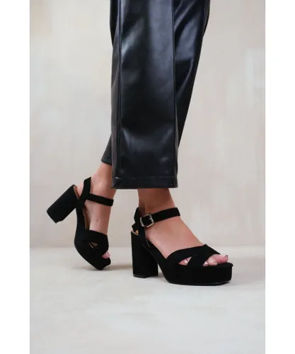 Where's That From Womens 'Marcia' Extra Wide Fit Statement Platform Strappy Block High Heels - Black