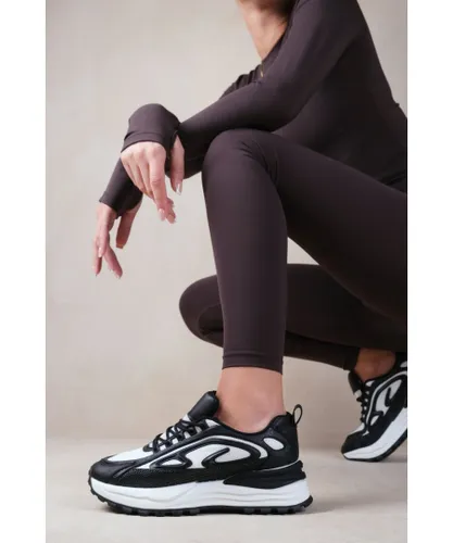 Where's That From Womens 'Mars' Clean Lines Design Lace Up Chunky Sole Fashion Trainers - Black