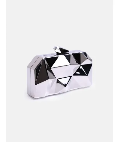 Where's That From Womens Melanie Geometric Pattern Clutch Bag In Silver - One Size
