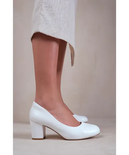 Where's That From Womens 'Melrose' Extra Wide Fit Mid Block Heel Court Shoes - White