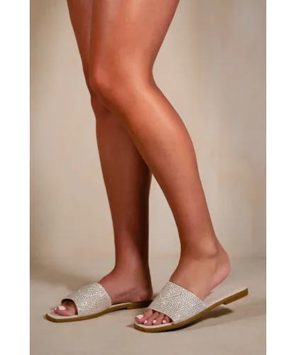 Where's That From Womens 'Morgan' Flat Slider With Embellished Detail Single Band In Beige