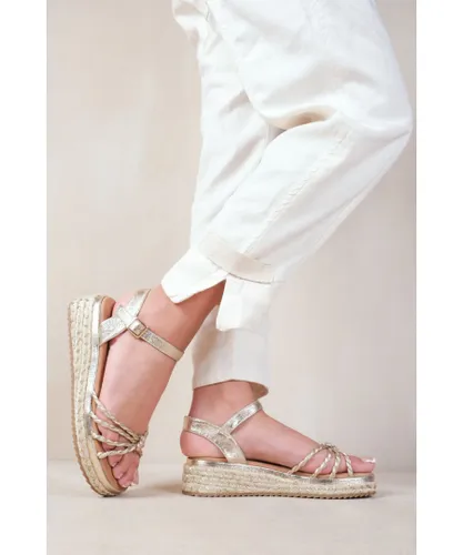 Where's That From Womens 'Neptune' Flat Wedge Sandals With Chevron Sole - Gold