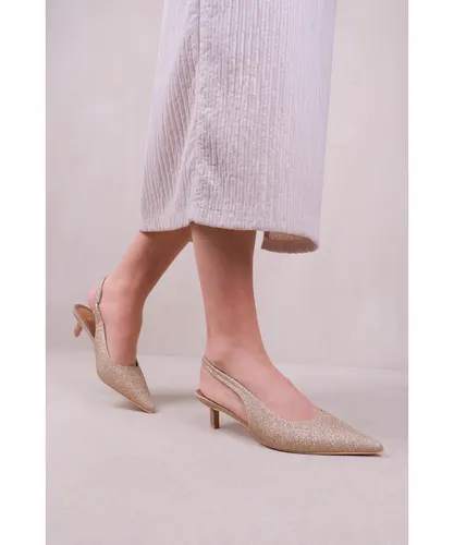 Where's That From Womens 'New' Form Low Kitten Heels With Pointed Toe & Elastic Slingback - Gold