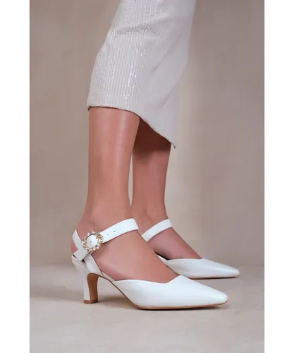 Where's That From Womens 'New' Form Mid Heel Sandals With Diamante Buckle Detail - White
