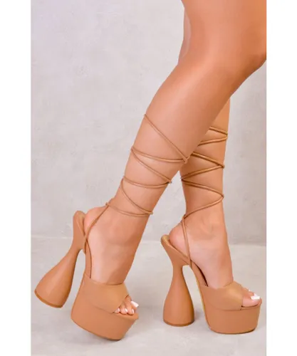 Where's That From Womens Nora Flared High Heels With A Leg Tie - Caramel Mocha