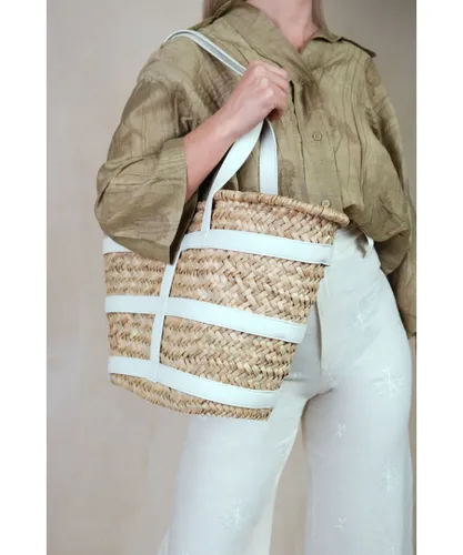 Where's That From Womens 'Ocean' Ratan Beach Bag With Pu Strap Detailing - White - One Size
