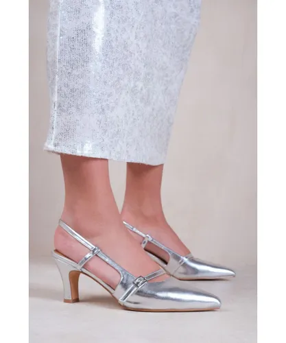 Where's That From Womens 'On Point' Mid Heels With Strap And Buckle Detail - Silver