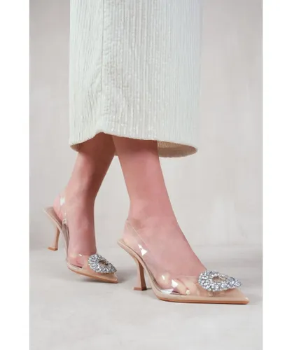 Where's That From Womens 'Opal' Perspex Low Heel Sandals With Embellished Detail - Nude