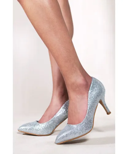Where's That From Womens 'Paola' Mid High Heel Court Pump Shoes With Pointed Toe - Silver