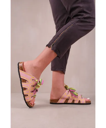 Where's That From Womens 'Paradox' Strappy Flat Sandals With Printed Ribbon Detailing Faux Leather - Pink
