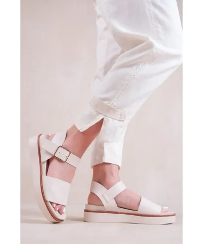 Where's That From Womens 'Phoenix' Classic Flat Sandals With Strap And Buckle Detail - Cream