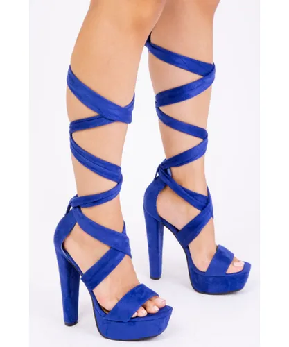 Where's That From Womens Qistina High Heel Platform With Lace-Up Straps - Blue