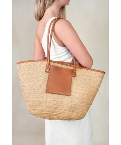 Where's That From Womens 'Shell' Ratan Beach Bag With Front Pocket Detail - Tan - One Size
