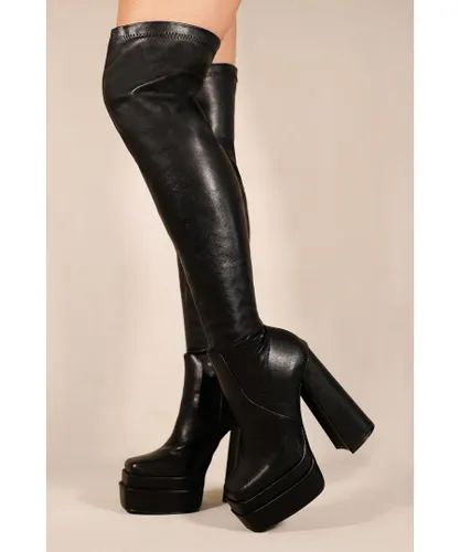 Where's That From Womens Shiloh Block Heel Knee High Stretch Boots - Black