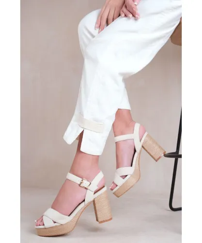 Where's That From Womens 'Volume' Platform Block High Heels With Cross Over Straps - Cream
