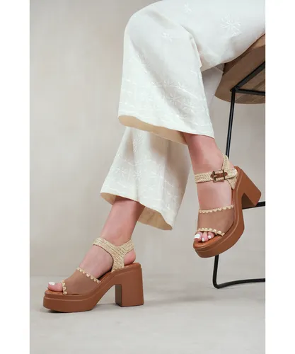 Where's That From Womens 'Wild' Cat Block Heel Sandal With Detailing - Camel