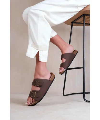 Where's That From Womens 'Willow' Two Strap Flat Sandals With Buckle Detail - Brown