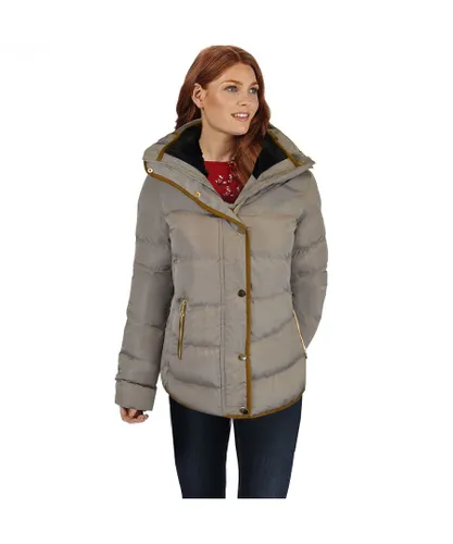 Where's That From Womens 'Wrenly' Quilted Hooded Winter Coat With Full Sleeves In Beige