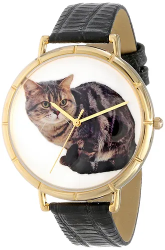 Whimsical Watches American Shorthair Cat Black Leather and