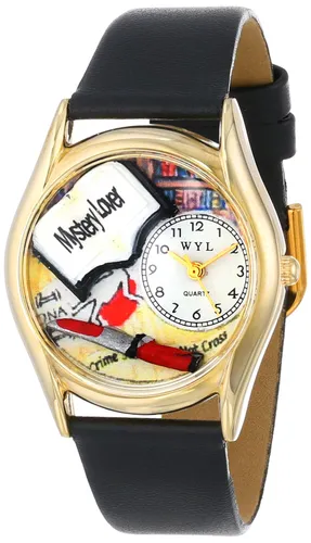 Whimsical Watches Mystery Lover Black Leather and Goldtone