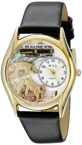 Whimsical Watches Stock Broker Black Leather and Goldtone