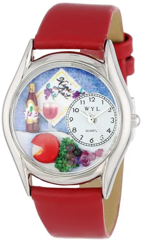 Whimsical Watches Wine & Cheese Red Leather and Silvertone