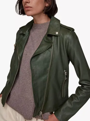 Whistles Agnes Leather Biker Jacket - Dark Green - Female