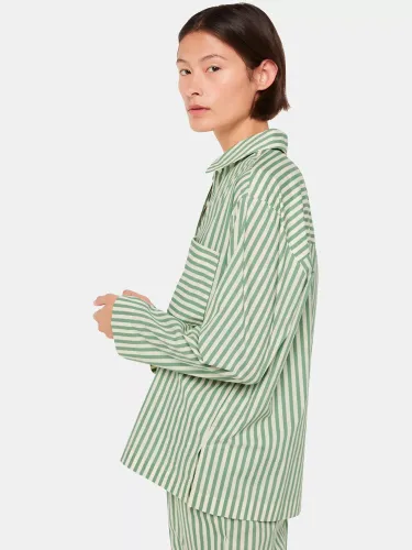 Whistles Cotton Stripe Pyjama Top - Green/White - Female