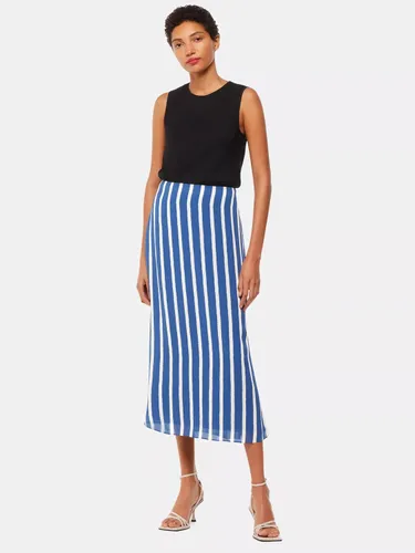 Whistles Crinkle Stripe Midi Skirt, Blue/Multi - Blue/Multi - Female