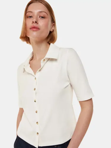 Whistles Grace Ribbed Short Sleeve Shirt, Ivory - Ivory - Female