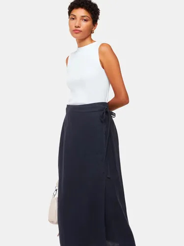 Whistles Linen Wrap Midi Skirt, Navy - Navy - Female
