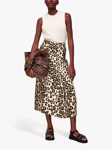 Whistles Painted Leopard Button Skirt, Leopard Print - Leopard Print - Female