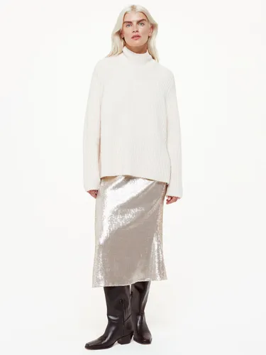 Whistles Petite Sequin Midi Skirt, Silver - Silver - Female