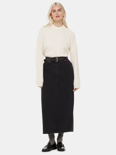 Whistles Petite Straight Denim Midi Skirt, Washed Black - Washed Black - Female