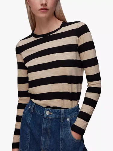 Whistles Stripe Chest Pocket Long Sleeve T-Shirt - Black/Beige - Female