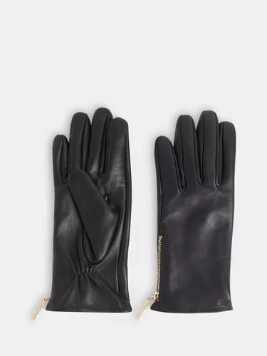 Whistles Zip Leather Gloves, Black - Black - Female
