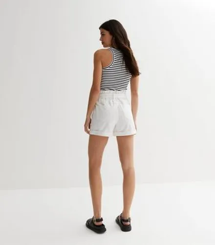 White Belted Paperbag Shorts New Look
