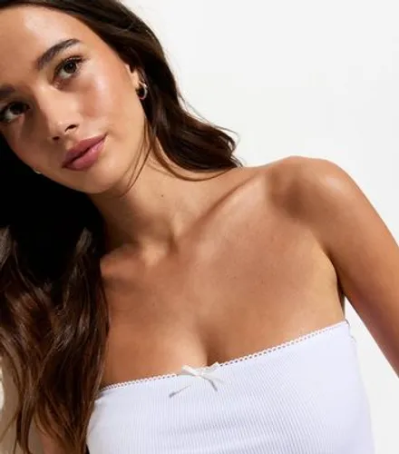 White Bow Detail Bandeau Top New Look