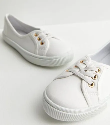 White Canvas Lace Front Trainers New Look Vegan