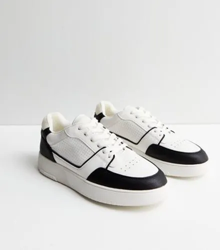 White Chunky Sole Perforated Lace Up Trainers New Look Vegan