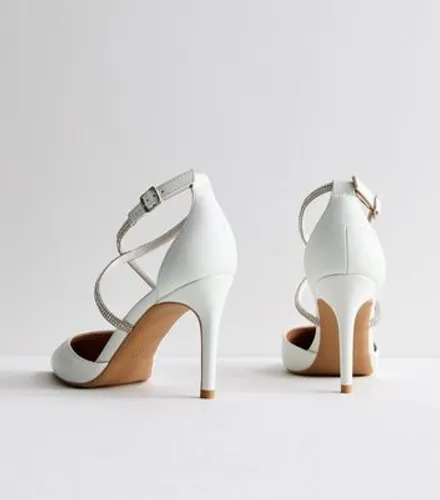 White Diamanté Strap Pointed Stiletto Heel Pumps New Look