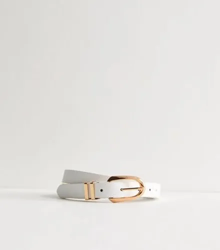 White Double Keeper Belt New Look